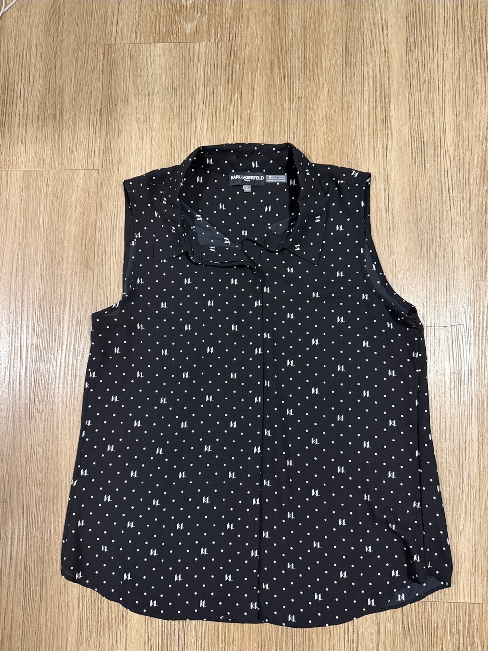 Karl Lagerfeld Black and White Logo Dot Sleeveless Shirt M